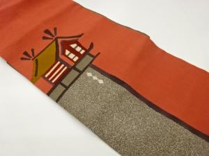 作家物　縮緬地民家模様名古屋帯